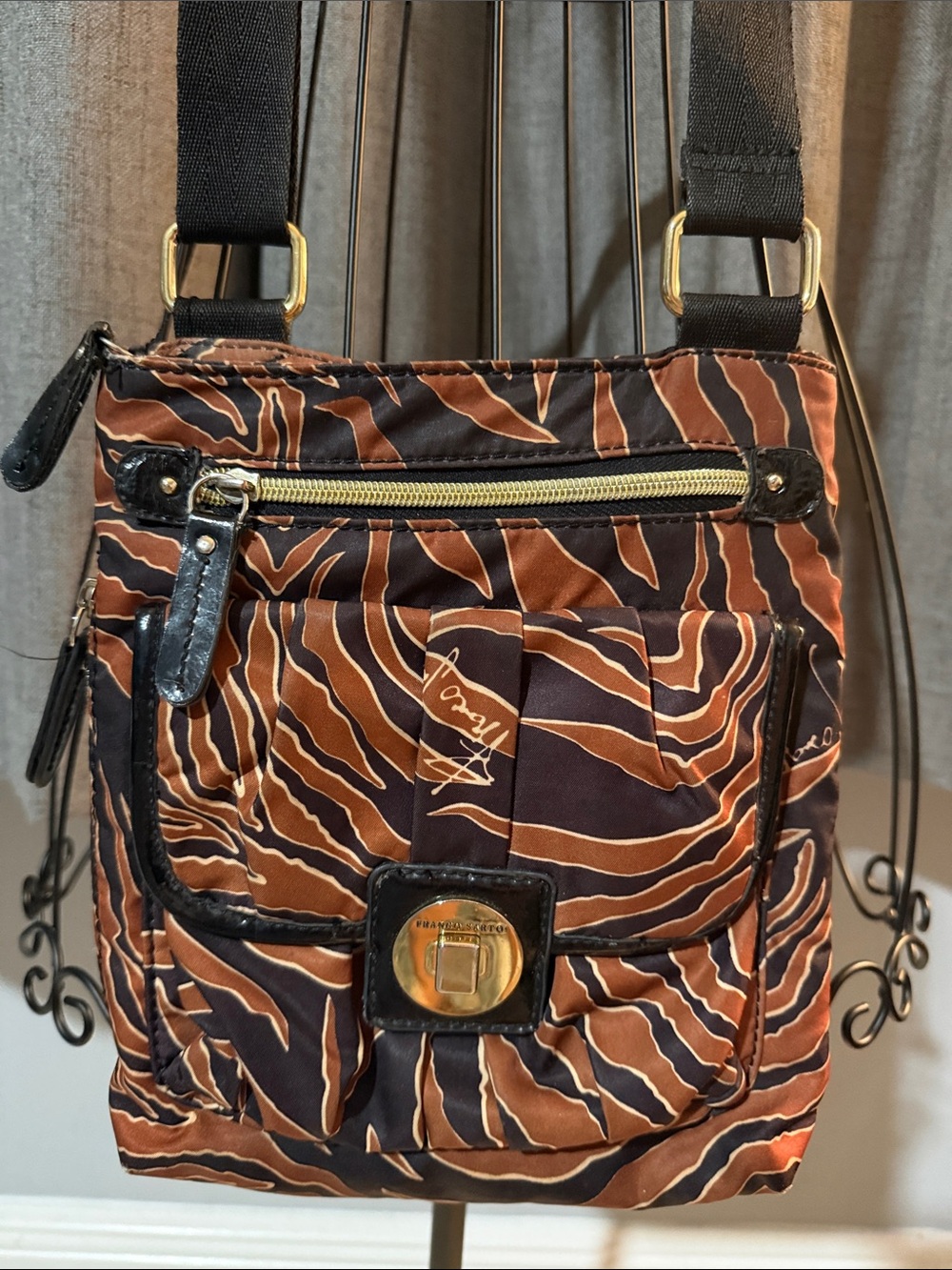 Franco Sarto Brown and Black Zebra-Print Crossbody Bag